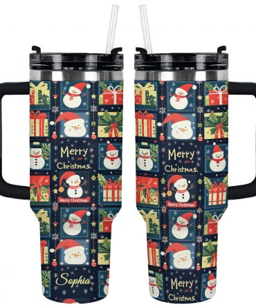 Jolly Christmas Cheer Custom Stanley Quencher 40oz Stainless Steel Tumbler With Handle