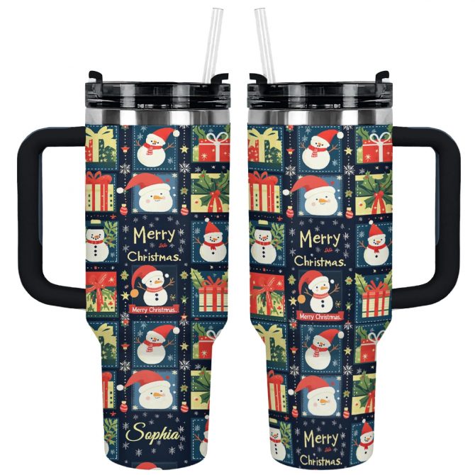 Jolly Christmas Cheer Custom Stanley Quencher 40oz Stainless Steel Tumbler With Handle