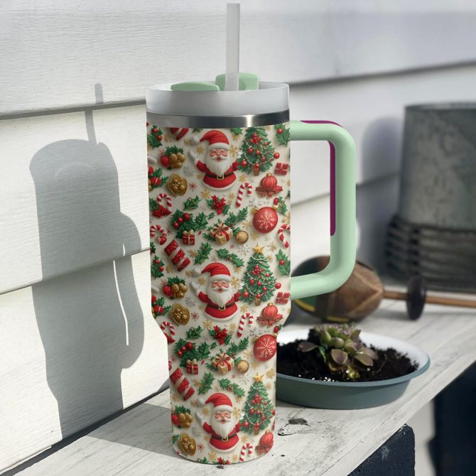 Jolly Christmas Santa Custom Stanley Quencher 40oz Stainless Steel Tumbler With Handle - Image 3