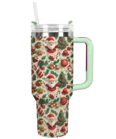 Jolly Christmas Santa Custom Stanley Quencher 40oz Stainless Steel Tumbler With Handle