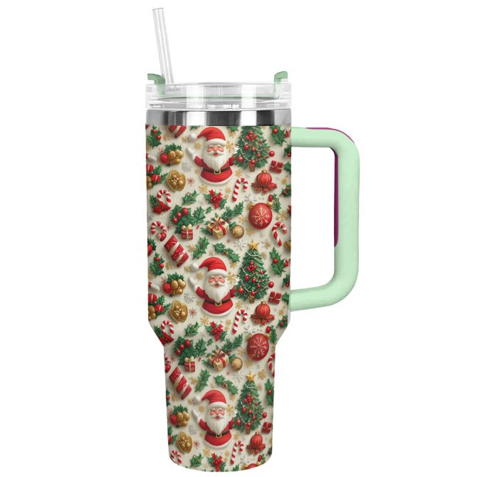Jolly Christmas Santa Custom Stanley Quencher 40oz Stainless Steel Tumbler With Handle