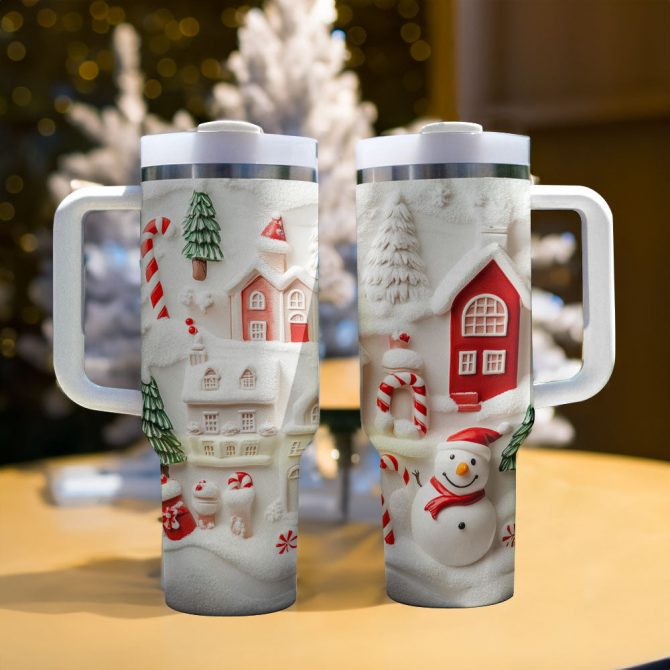 Jolly Snowman Christmas Custom Stanley Quencher 40oz Stainless Steel Tumbler With Handle - Image 2