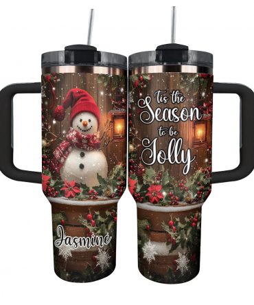 Jolly Snowman Christmas Custom Stanley Quencher 40oz Stainless Steel Tumbler With Handle