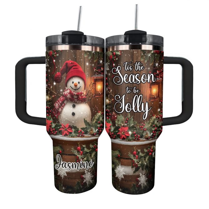 Jolly Snowman Christmas Custom Stanley Quencher 40oz Stainless Steel Tumbler With Handle