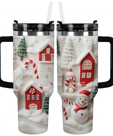 Jolly Snowman Christmas Custom Stanley Quencher 40oz Stainless Steel Tumbler With Handle