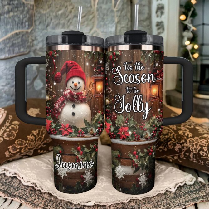 Jolly Snowman Christmas Custom Stanley Quencher 40oz Stainless Steel Tumbler With Handle - Image 3
