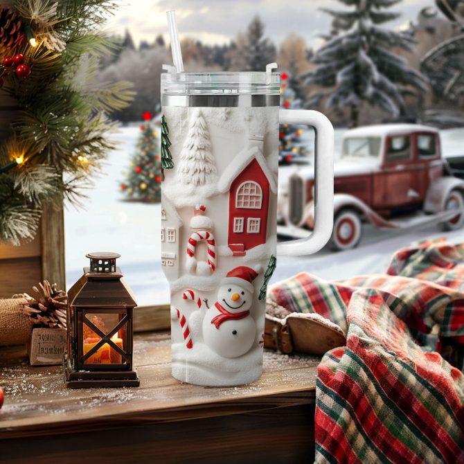 Jolly Snowman Christmas Custom Stanley Quencher 40oz Stainless Steel Tumbler With Handle - Image 3