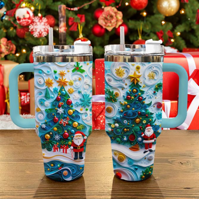 Jolly Tree Cheer Christmas Custom Stanley Quencher 40oz Stainless Steel Tumbler With Handle - Image 2