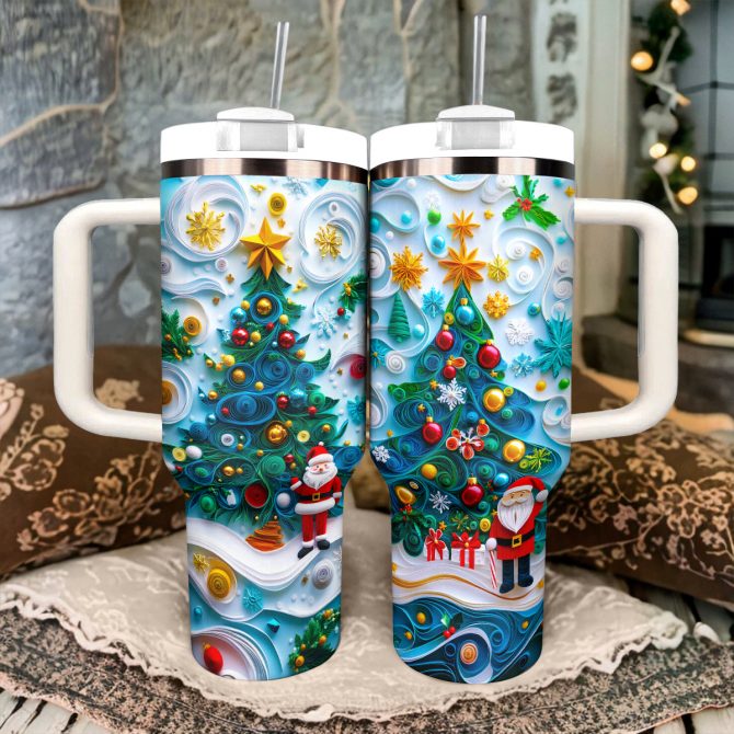 Jolly Tree Cheer Christmas Custom Stanley Quencher 40oz Stainless Steel Tumbler With Handle - Image 3
