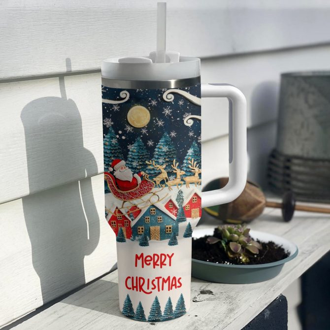 Joyful Christmas Santa Custom Stanley Quencher 40oz Stainless Steel Tumbler With Handle - Image 3