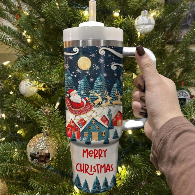 Joyful Christmas Santa Custom Stanley Quencher 40oz Stainless Steel Tumbler With Handle - Image 2