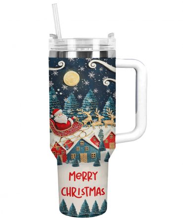 Joyful Christmas Santa Custom Stanley Quencher 40oz Stainless Steel Tumbler With Handle