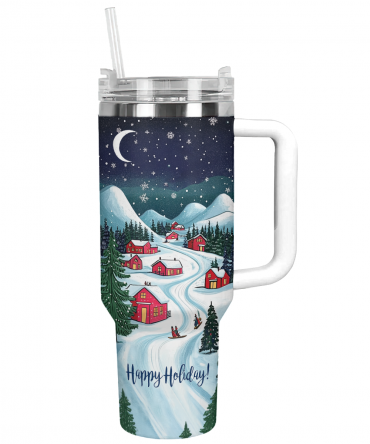 Joyful Holiday Village Christmas Custom Stanley Quencher 40oz Stainless Steel Tumbler With Handle