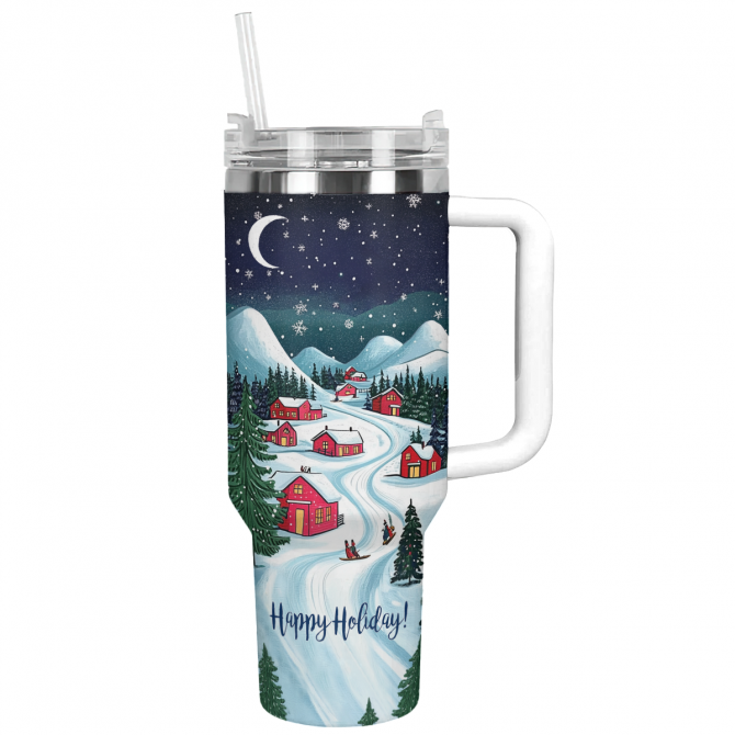 Joyful Holiday Village Christmas Custom Stanley Quencher 40oz Stainless Steel Tumbler With Handle