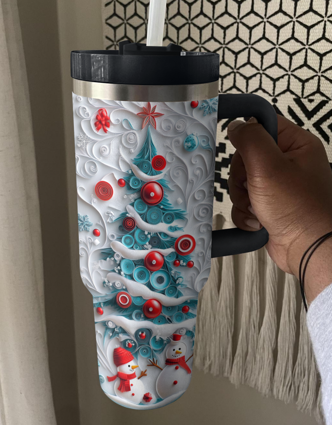 Joyful Snowman Christmas Custom Stanley Quencher 40oz Stainless Steel Tumbler With Handle - Image 3