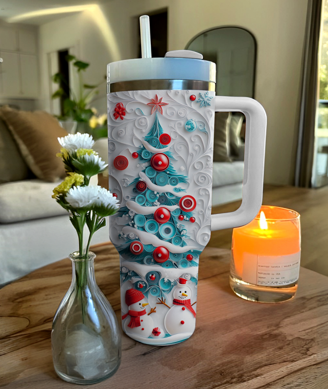Joyful Snowman Christmas Custom Stanley Quencher 40oz Stainless Steel Tumbler With Handle - Image 2