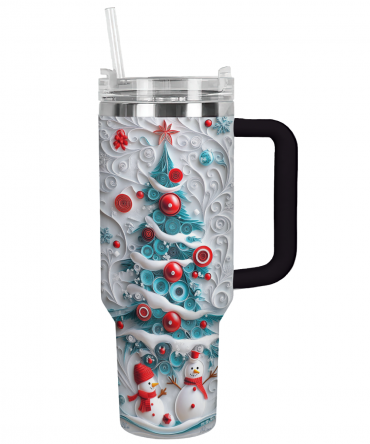 Joyful Snowman Christmas Custom Stanley Quencher 40oz Stainless Steel Tumbler With Handle