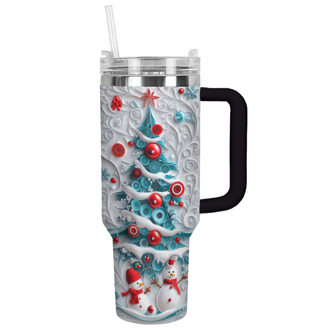 Joyful Snowman Christmas Custom Stanley Quencher 40oz Stainless Steel Tumbler With Handle