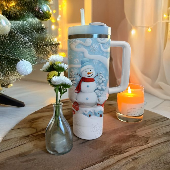 Joyful Winter Snowman Christmas Custom Stanley Quencher 40oz Stainless Steel Tumbler With Handle - Image 3