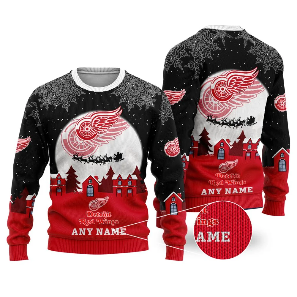 NHL Detroit Red Wings Personalized Name Christmas Ugly Sweater Design ST2306