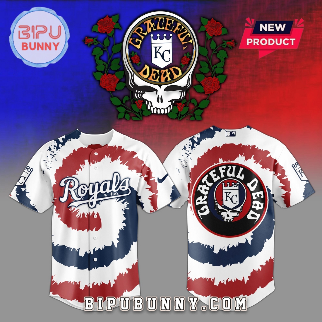 Kansas City Royals MLB x Grateful Dead Baseball Jersey - Image 2
