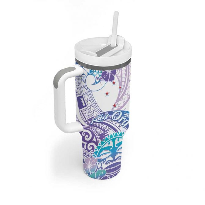 Kia Ora Maori New Zealand Pastel Sun Ta Moko Violet Custom Stanley Quencher 40oz Stainless Steel Tumbler With Handle - Image 2