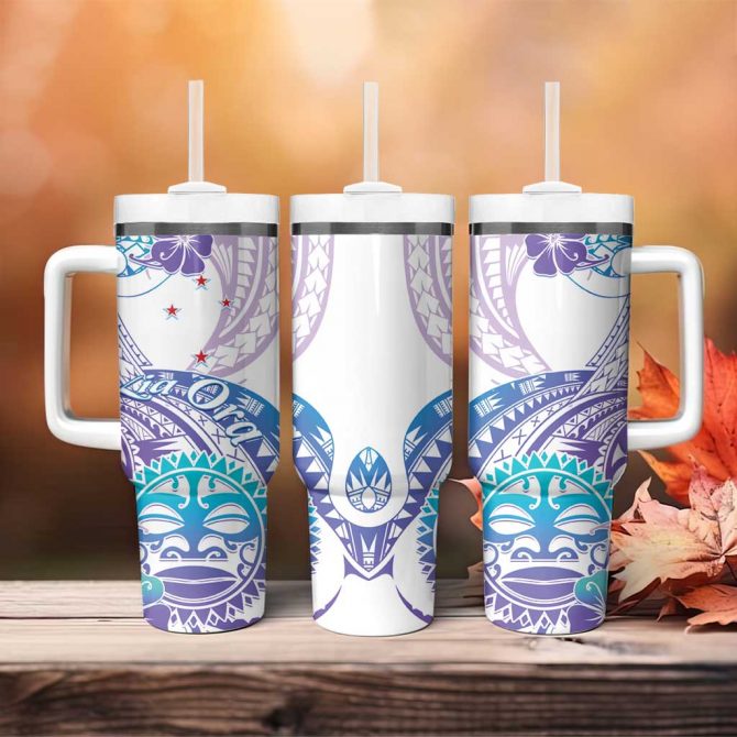 Kia Ora Maori New Zealand Pastel Sun Ta Moko Violet Custom Stanley Quencher 40oz Stainless Steel Tumbler With Handle - Image 4