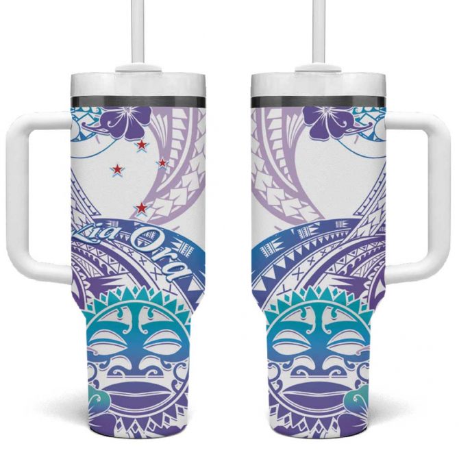 Kia Ora Maori New Zealand Pastel Sun Ta Moko Violet Custom Stanley Quencher 40oz Stainless Steel Tumbler With Handle