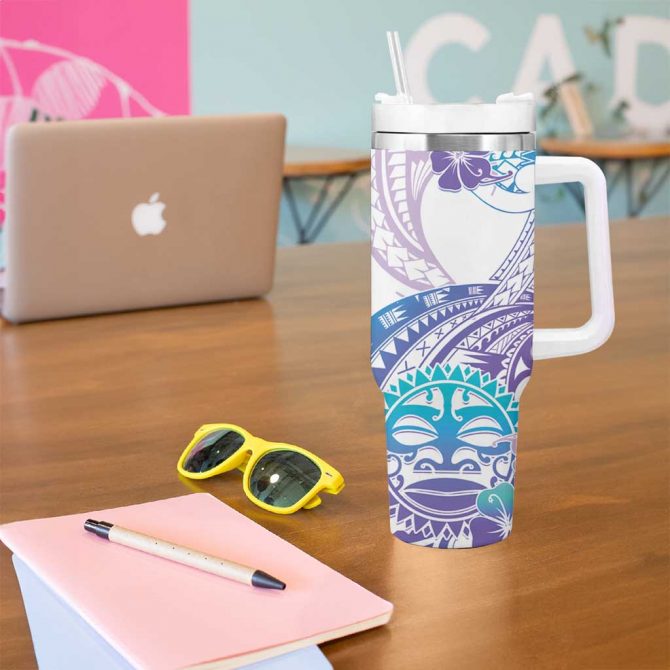 Kia Ora Maori New Zealand Pastel Sun Ta Moko Violet Custom Stanley Quencher 40oz Stainless Steel Tumbler With Handle - Image 5