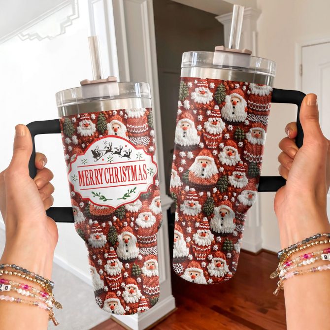 Knitted Christmas Custom Stanley Quencher 40oz Stainless Steel Tumbler With Handle - Image 2