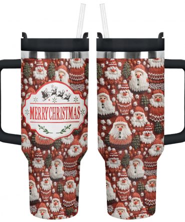 Knitted Christmas Custom Stanley Quencher 40oz Stainless Steel Tumbler With Handle