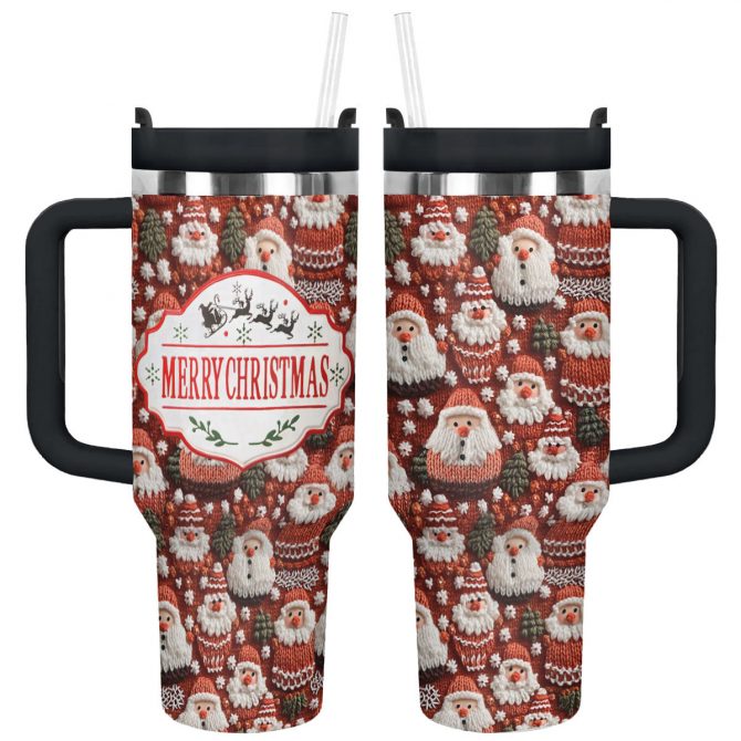 Knitted Christmas Custom Stanley Quencher 40oz Stainless Steel Tumbler With Handle