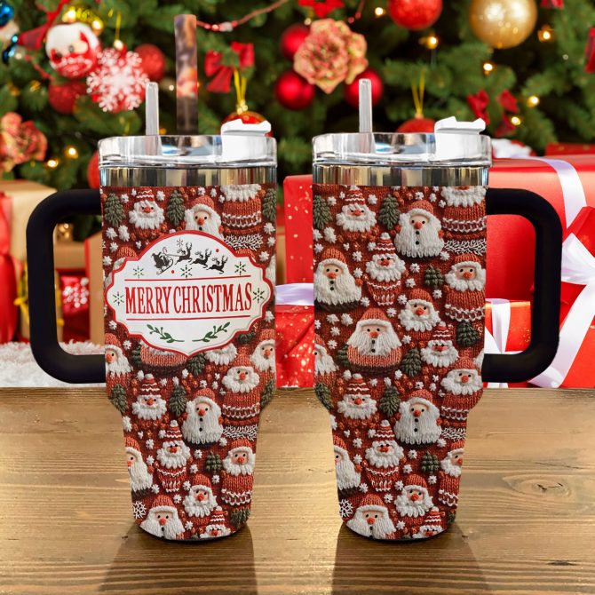 Knitted Christmas Custom Stanley Quencher 40oz Stainless Steel Tumbler With Handle - Image 3
