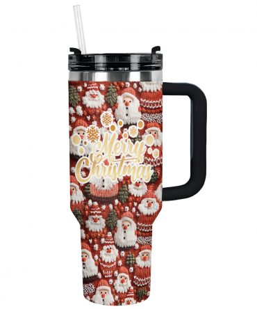 Knitted Santa Christmas Custom Stanley Quencher 40oz Stainless Steel Tumbler With Handle