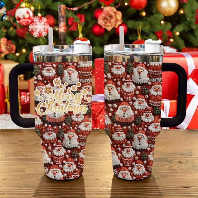 Knitted Santa Christmas Custom Stanley Quencher 40oz Stainless Steel Tumbler With Handle - Image 3