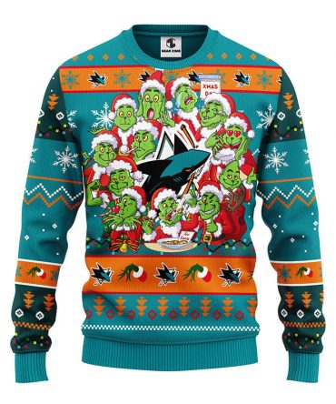 San Jose Sharks 12 Grinch Xmas Day Ugly Christmas Sweater