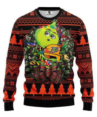 Anaheim Ducks Grinch Hug Ugly Christmas Sweater, Grinch Xmas Sweater