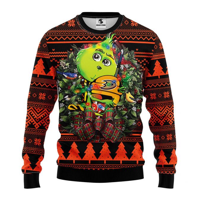 Anaheim Ducks Grinch Hug Ugly Christmas Sweater, Grinch Xmas Sweater