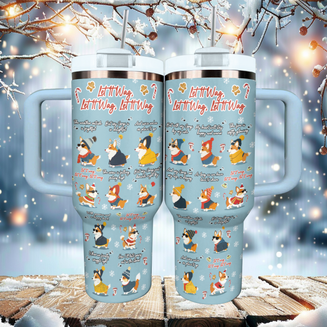 Let It Wag Corgi Love Christmas Custom Stanley Quencher 40oz Stainless Steel Tumbler With Handle - Image 3