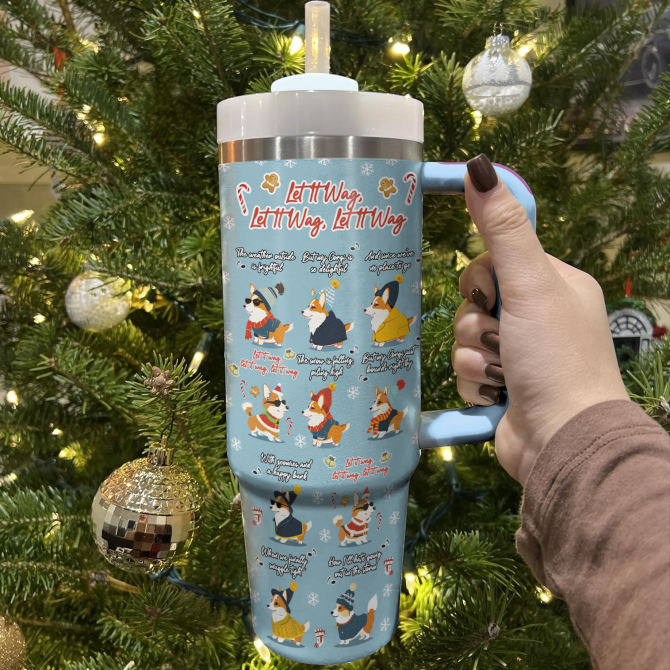 Let It Wag Corgi Love Christmas Custom Stanley Quencher 40oz Stainless Steel Tumbler With Handle - Image 2