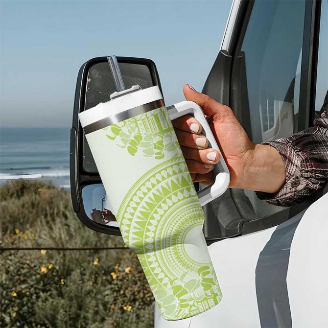 Lime Green Niue Language Week The Rock Coconut Crab Siapo Custom Stanley Quencher 40oz Stainless Steel Tumbler With Handle - Image 7