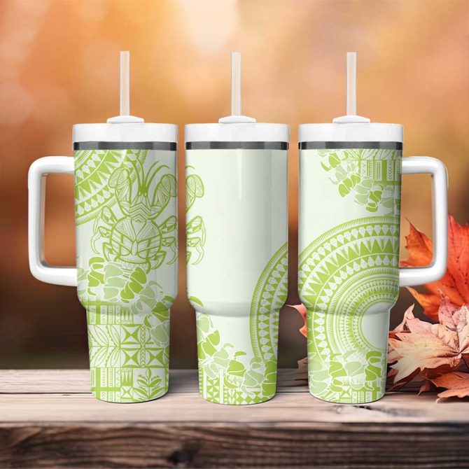 Lime Green Niue Language Week The Rock Coconut Crab Siapo Custom Stanley Quencher 40oz Stainless Steel Tumbler With Handle - Image 4