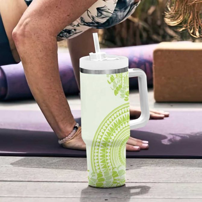 Lime Green Niue Language Week The Rock Coconut Crab Siapo Custom Stanley Quencher 40oz Stainless Steel Tumbler With Handle - Image 6