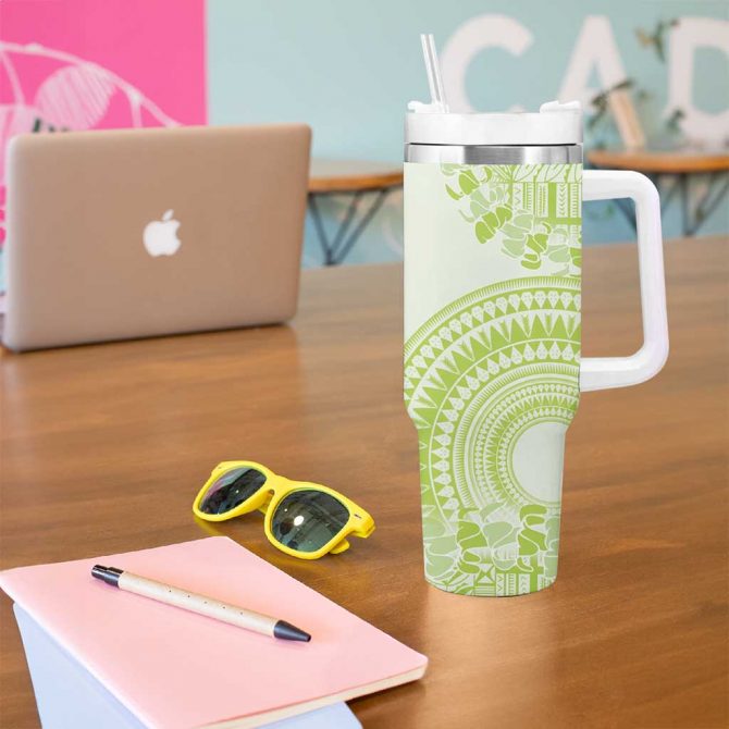 Lime Green Niue Language Week The Rock Coconut Crab Siapo Custom Stanley Quencher 40oz Stainless Steel Tumbler With Handle - Image 5