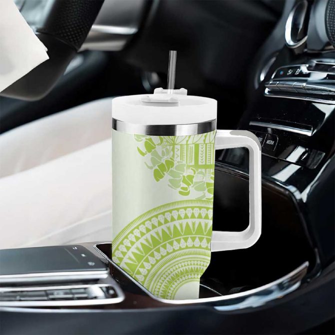 Lime Green Niue Language Week The Rock Coconut Crab Siapo Custom Stanley Quencher 40oz Stainless Steel Tumbler With Handle - Image 8