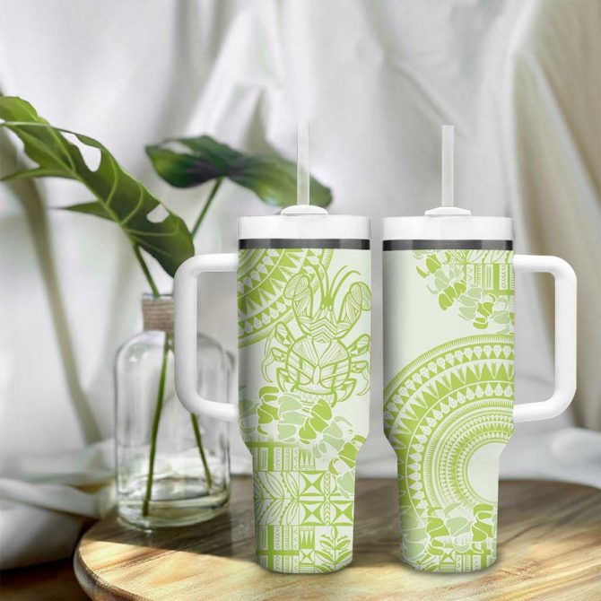 Lime Green Niue Language Week The Rock Coconut Crab Siapo Custom Stanley Quencher 40oz Stainless Steel Tumbler With Handle - Image 9