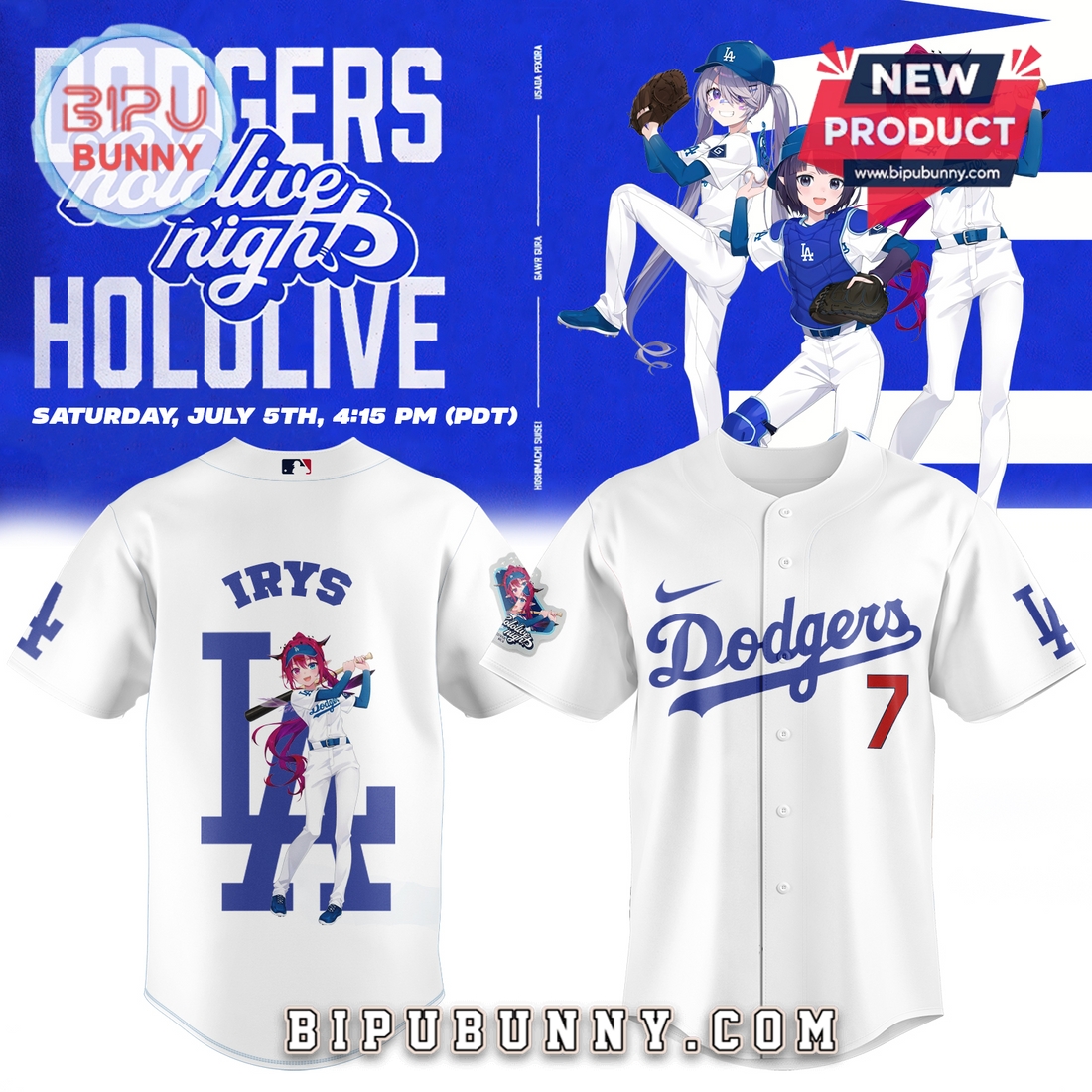 Los Angeles Dodgers MLB x Hololive IRyS Baseball Jersey - Image 2
