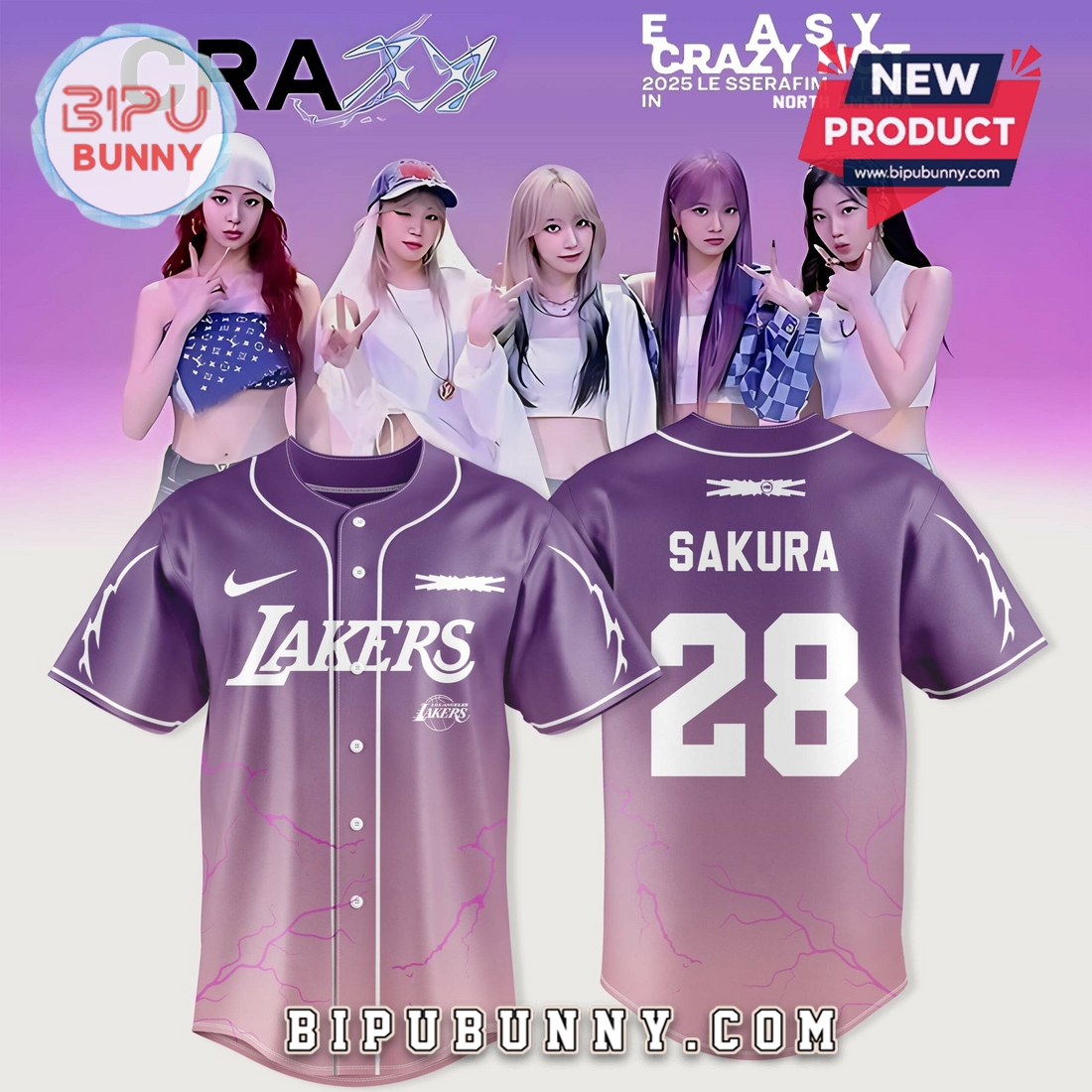 Los Angeles Lakers x Le Sserafim Sakura Baseball Jersey