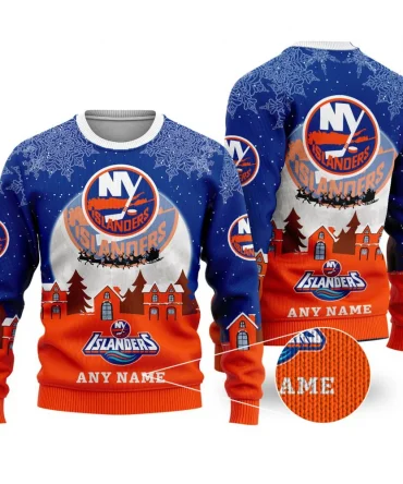 NHL New York Islanders Personalized Name Christmas Ugly Sweater Design ST2306