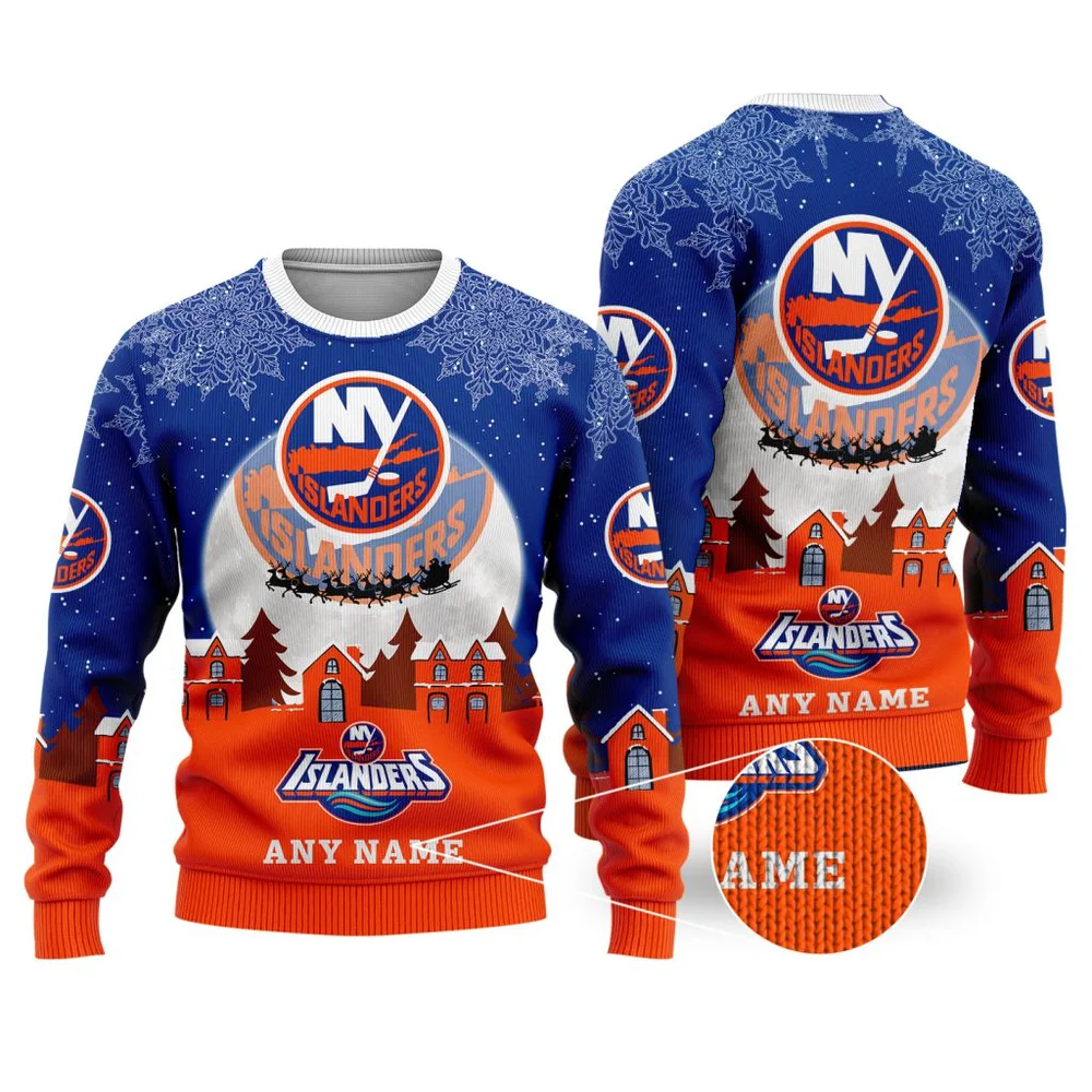 NHL New York Islanders Personalized Name Christmas Ugly Sweater Design ST2306
